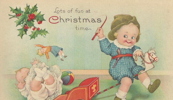 Christmas Card children and wagon